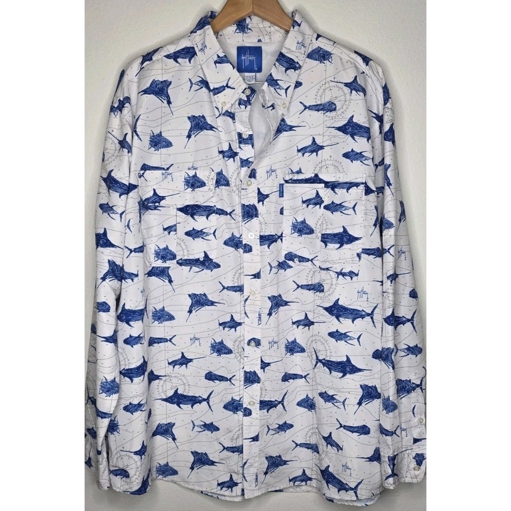 New Guy Harvey Men 2XL AO Slam Performance Fishing ShirtL/S Shark Boating Beach - Picture 1 of 6